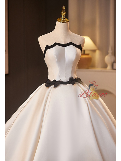 White Satin Strapless Bow Wedding Dress