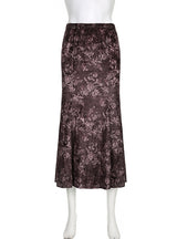 Retro Printed High Waist Slim Velvet Skirt