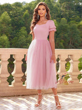 Short Sleeve Square Neck Party Dress