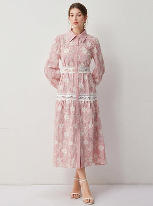 Long Sleeve Button Lace Dress