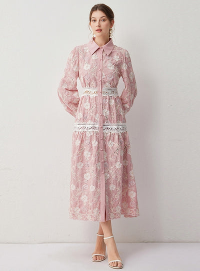 Long Sleeve Button Lace Dress