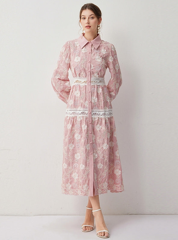 Long Sleeve Button Lace Dress