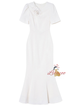 Beige White Flower Beading Mother Of The Bride Dress