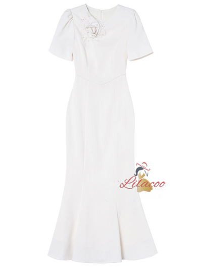 Beige White Flower Beading Mother Of The Bride Dress