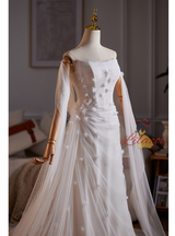White Mermaid Tulle Strapless Wedding Dress