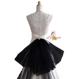 White Satin Halter Black Tulle Backless Wedding Dress