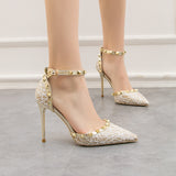 Thin-heeled Pointed Hollow Rivet Sandals