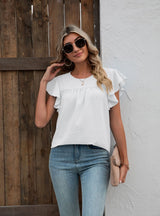 Solid Color Round Neck Short Sleeve Chiffon T-shirt