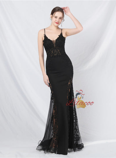 Mermaid Spaghetti Straps Appliques Prom Dress