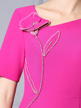 Fuchsia Short Sleeve Beading Mother Of The Bride Dress