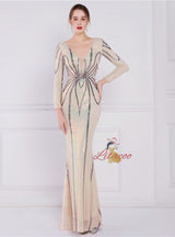 Long Sleeve V-neck Sequins Prom Dress