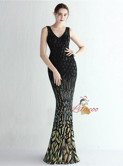 Mermaid V-neck Sequins Prom Dress