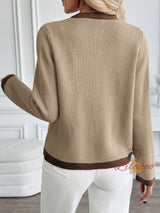 Retro Contrast Knitted Cardigan Sweater Coat