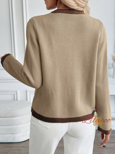 Retro Contrast Knitted Cardigan Sweater Coat