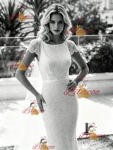 White Mermaid Lace V-neck Wedding Dress