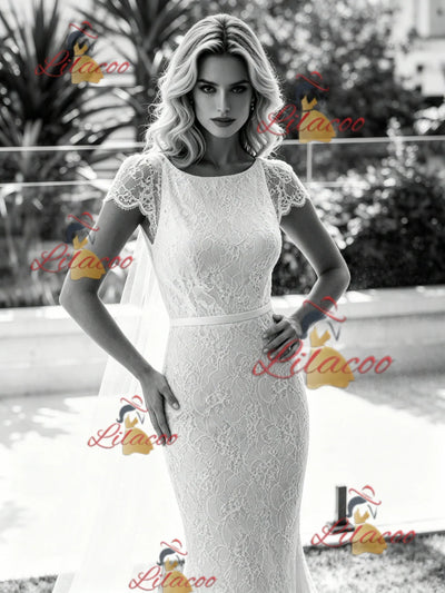 White Mermaid Lace V-neck Wedding Dress