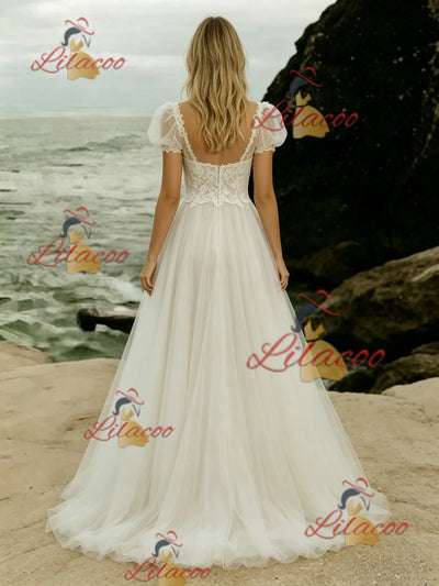 Tulle Lace Puff Sleeve Wedding Dress
