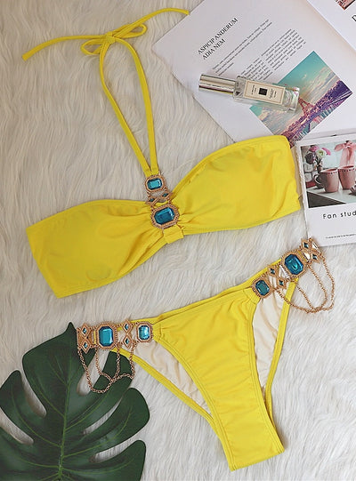 Luxury Crystal Diamond Chain Swimsuit