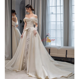 Ivory White Satin Lace Beading Wedding Dress