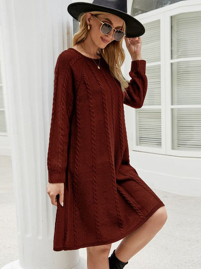 Round Neck Twisted Loose Long Sweater Dress