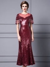 Sequins Cap Sleeve Beading Mother Of The Bride Dress