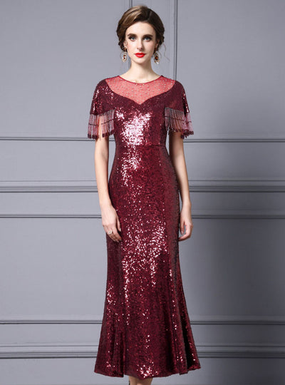 Sequins Cap Sleeve Beading Mother Of The Bride Dress
