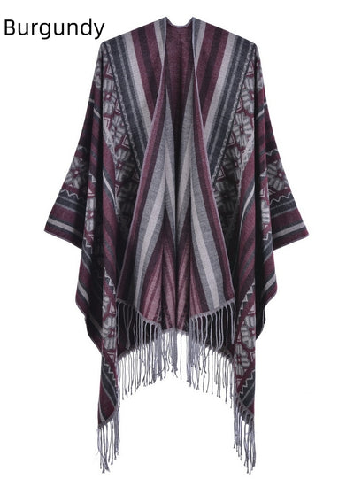 Jacquard Shawl Split Thick Cloak