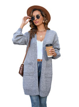 Knitted Solid Color Pocket Long Sweater Coat