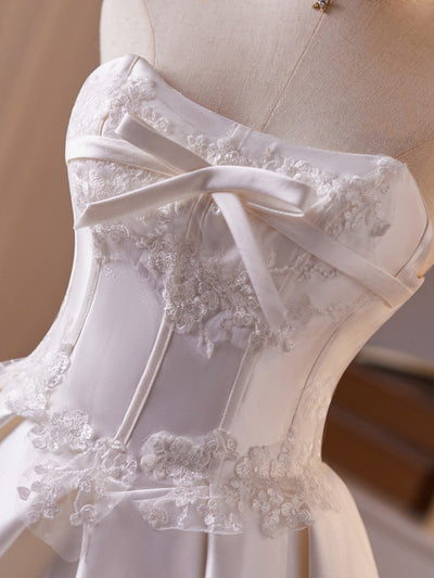 White Satin Strapless Homecoming Dress