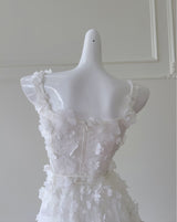 White Tulle Straps 3D Flower Prom Dress