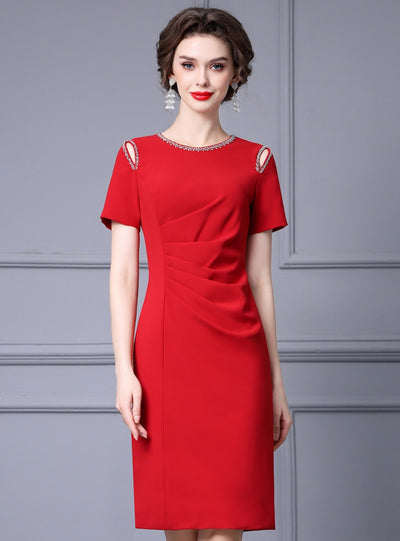 Purple Short Sleeve Beading Mother Of The Bride Dress