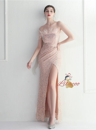 Mermaid Sequins Strapless Prom Dress