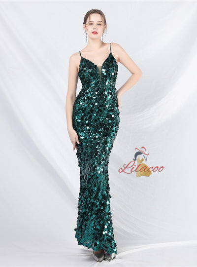 Mermaid Sequins Spaghetti Straps Prom Dress