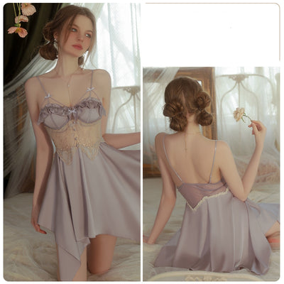 Chest Pad Ice Silk Sling Nightdress Robe Suit