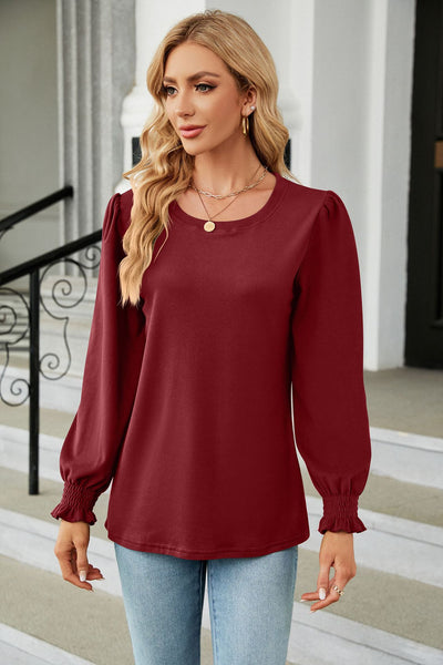 Solid Color Round Neck Loose Long Sleeve T-shirt