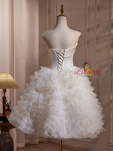 White Tulle Satin Tiers Wedding Dress