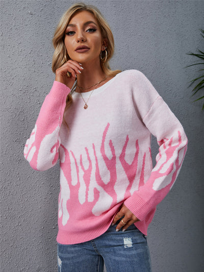 Pullover Knitted Round Neck Printed Sweater