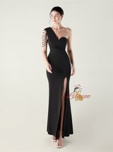 One Shoulder Split Beading Prom Dress