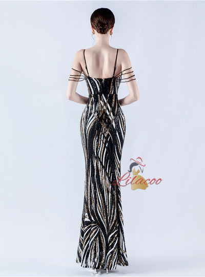 Spaghetti Straps Sequins Beading Prom Dress