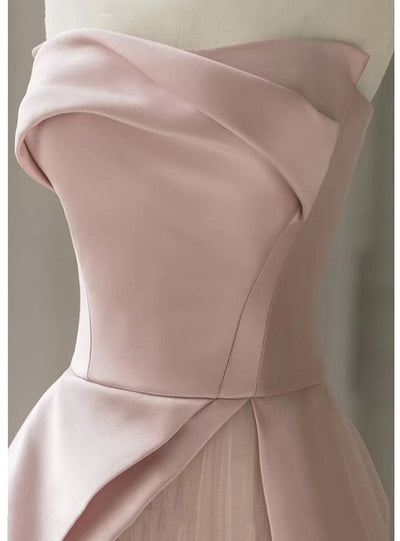 Black Satin Pink Tulle Prom Dress