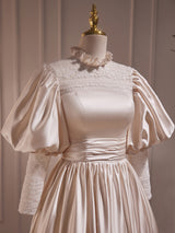 Champagne Satin Lace High Neck Wedding Dress