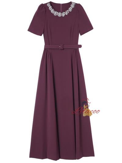 Black Short Sleeve Crystal Belt Mother Of The Bride Dress