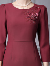 Burgundy Long Sleeve Mother of the Bride Dress