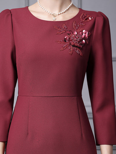 Burgundy Long Sleeve Mother of the Bride Dress