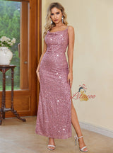 Mermaid Sequins Straps Split Party Dress