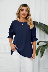 Solid Color Round Neck Loose Chiffon Top
