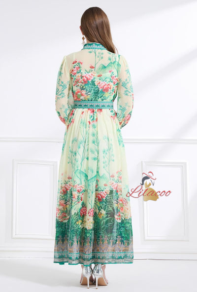 Chiffon Printed Long-sleeved Dress
