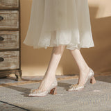 Thick Heel Beads Wedding Dress Shoes