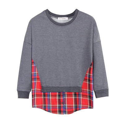 Fake Two-piece Spliced Round Neck Long-sleeved Shirt