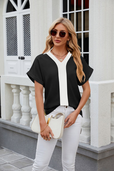 Contrast Lapel Chiffon Shirt